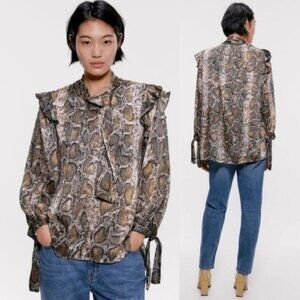 Zara Snakeskin Flowy Printed Blouse Size Medium